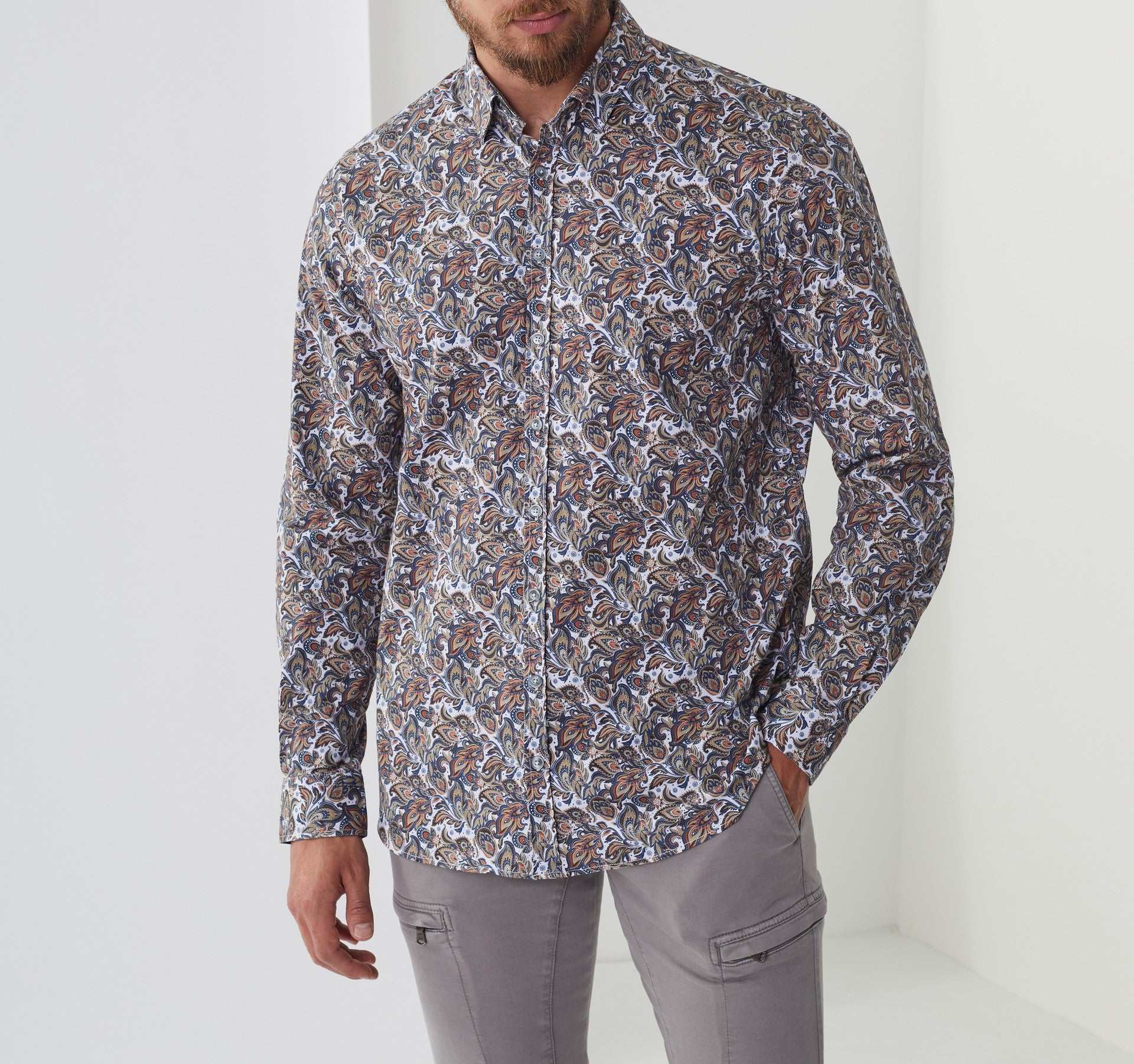 Chemise casual imprimé blanc - rouille "Albane" - IZAC