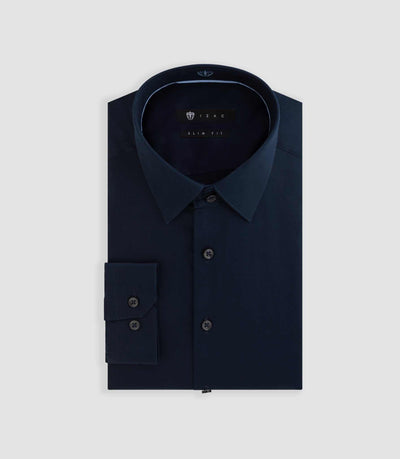 Chemise slim en satin de coton marine "Satinslim" - IZAC