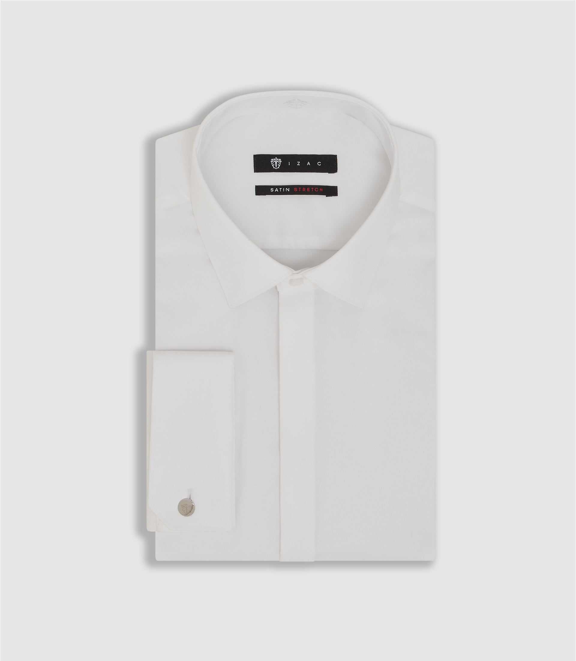 Chemise en satin stretch blanche "Sastretchmixte" - IZAC