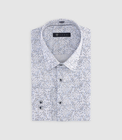 Chemise slim à imprimé floral blanche et marine MANU - IZAC