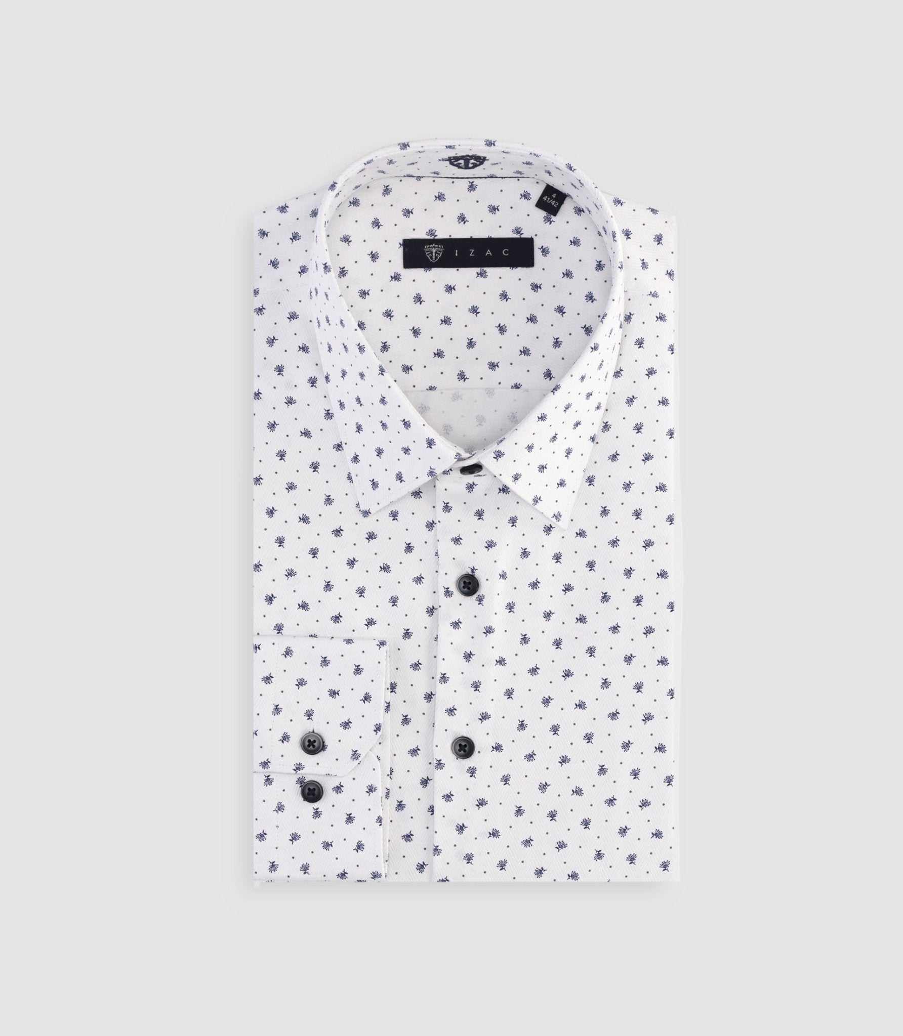 Chemise à imprimé micro motifs blanc et marine MATT - IZAC