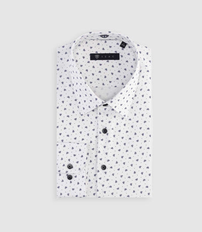 Chemise à imprimé micro motifs blanc et marine MATT - IZAC