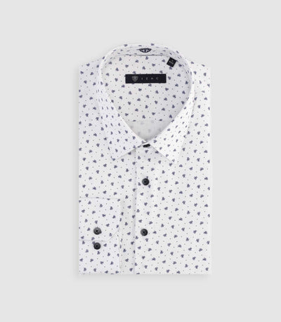 Chemise à imprimé micro motifs blanche et marine MATTBT - IZAC