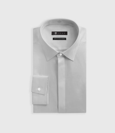 Chemise slim en satin de coton gris perle SATINCACHE - IZAC