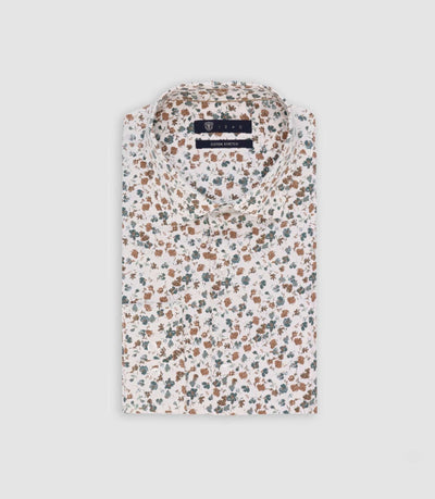 Chemise imprimée blanche et camel - IZAC