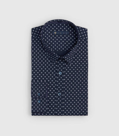 Chemise à micro motifs marine "Serge" - IZAC