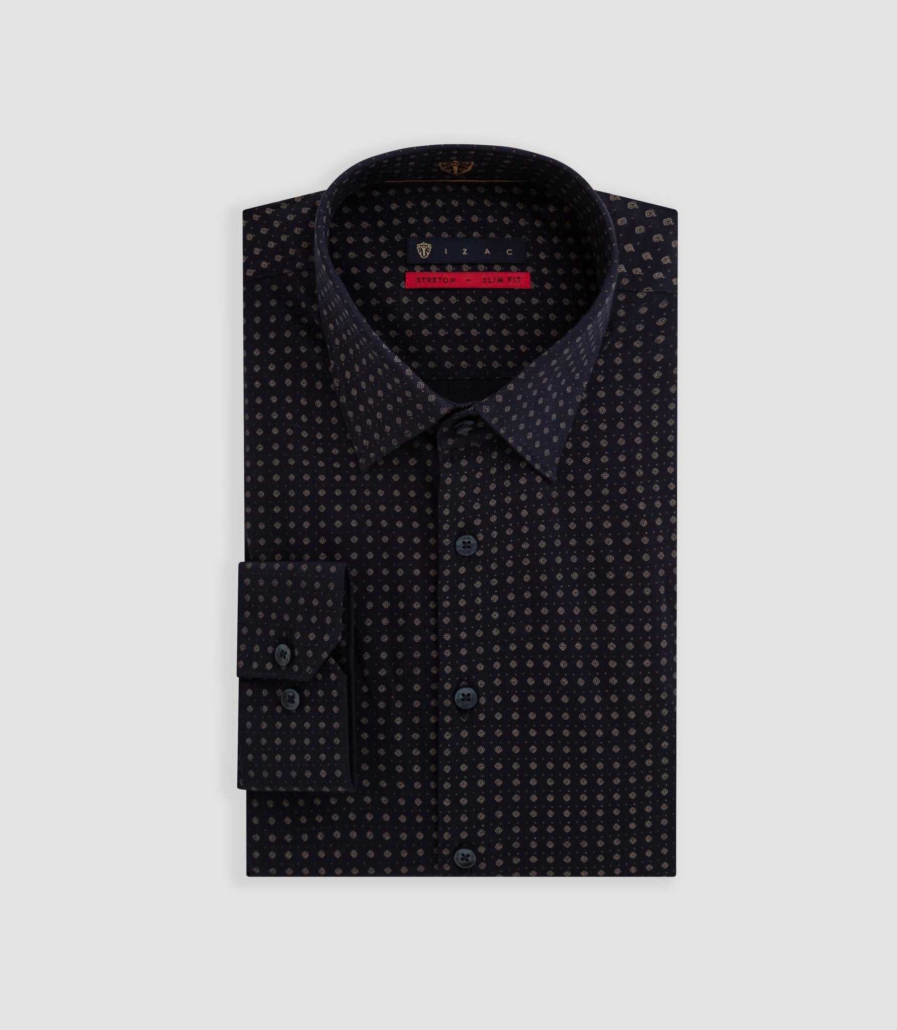 Chemise Habillée Homme IZAC Taille M - Coton Noir Avec Revers Simili Cuir, Stretch, Manches Longues, Occasion Très Bon état