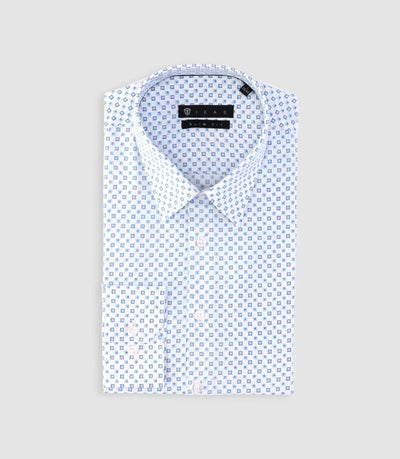 Chemise imprimée micro motifs blanche et bleue PAMPA - IZAC