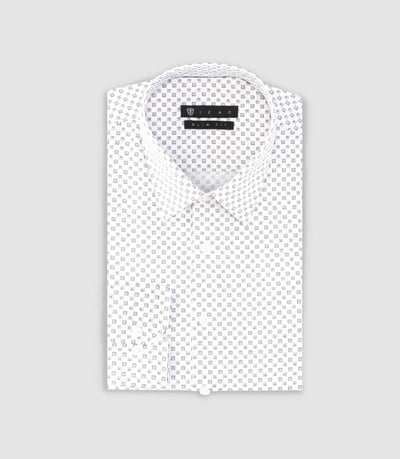 Chemise imprimée micro motifs blanche et camel PAMPA - IZAC