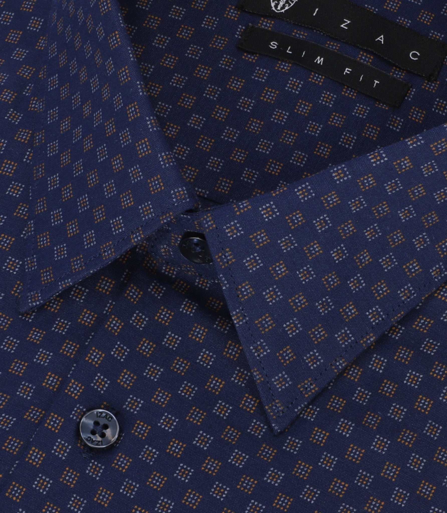 Chemise imprimée micro motifs marine et camel PAMPA - IZAC