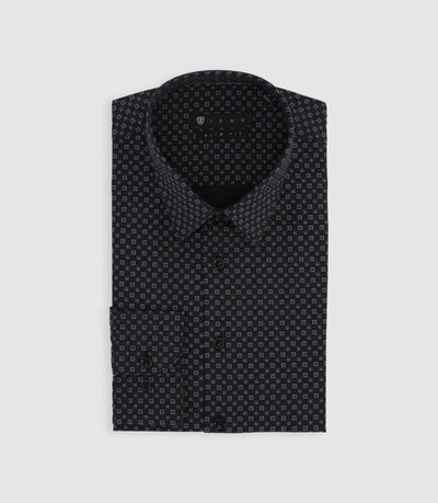 Chemise imprimée micro motifs noire et grise PAMPA - IZAC