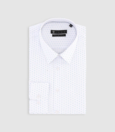 Chemise imprimée micro motifs blanche et bleu PAOLINO - IZAC