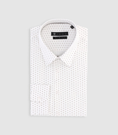 Chemise imprimée micro motifs blanche et camel PAOLINO - IZAC