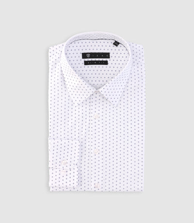 Chemise imprimée micro motifs blanche et marine PAOLINO - IZAC