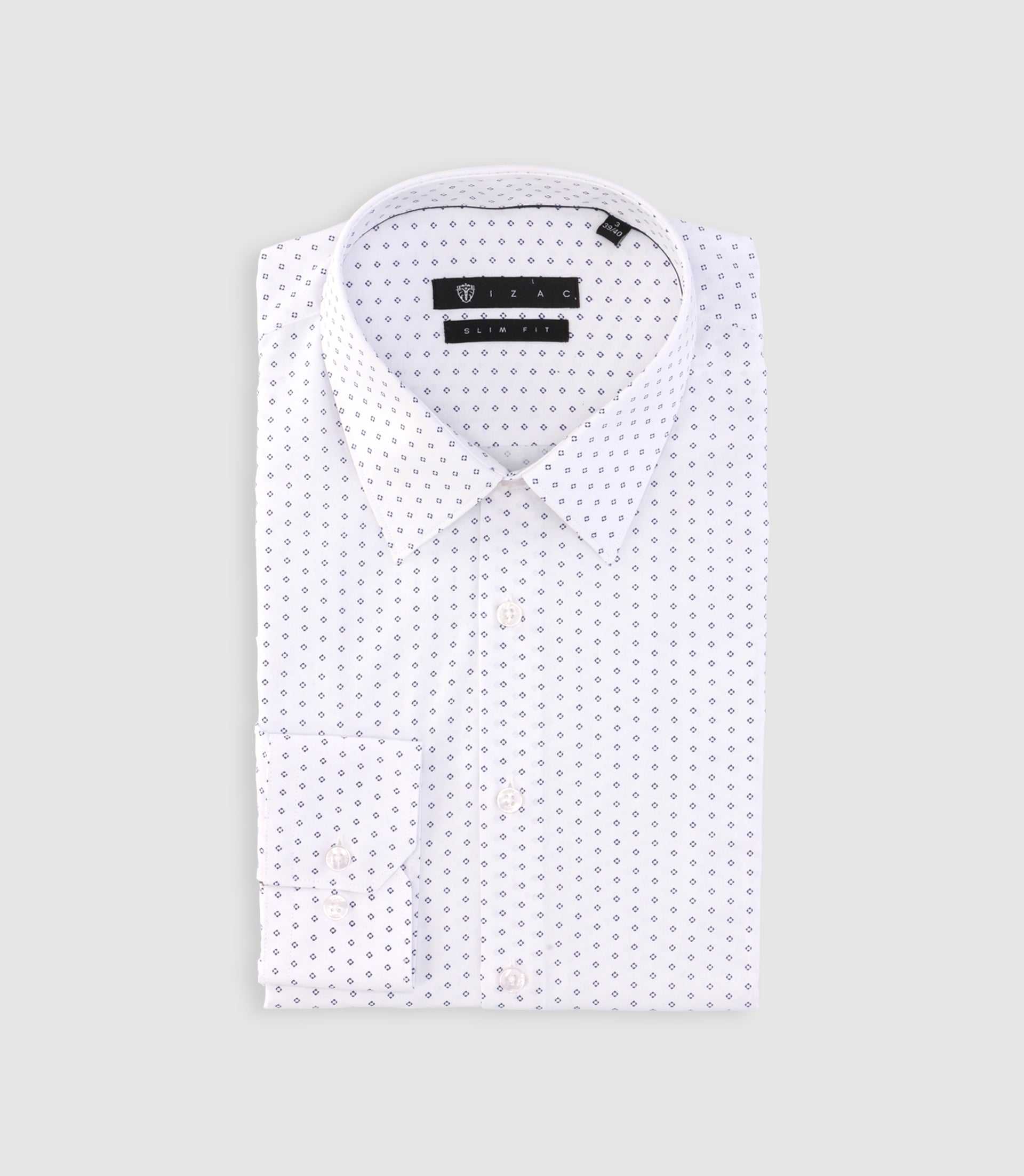 Chemise imprimée micro motifs blanche et marine PAOLINO - IZAC