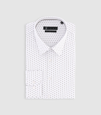 Chemise à imprimé micro motifs blanche et marron PAOLINO - IZAC