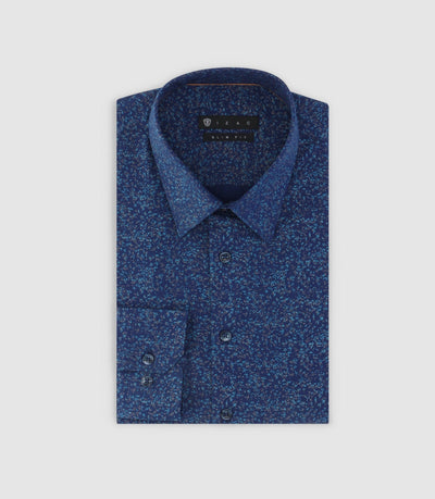 Chemise imprimée micro motifs marine et beige PENTI - IZAC