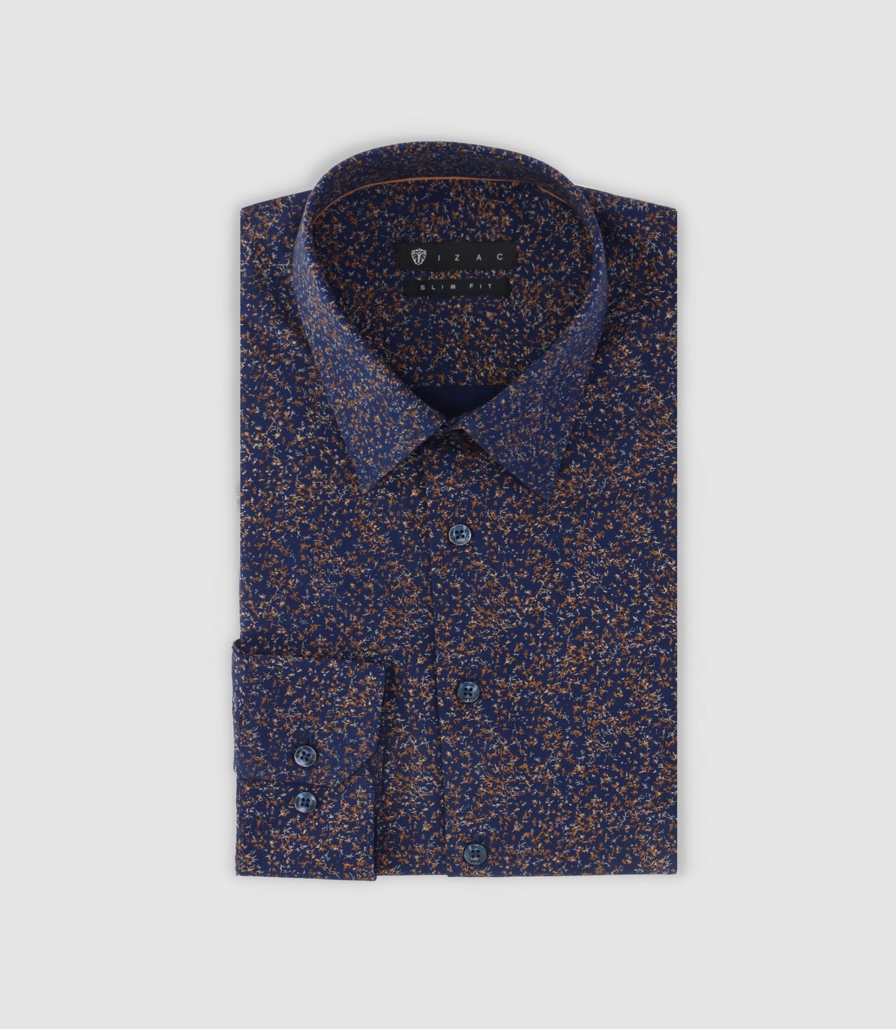 Chemise à imprimé micro motifs marine et camel PENTI - IZAC