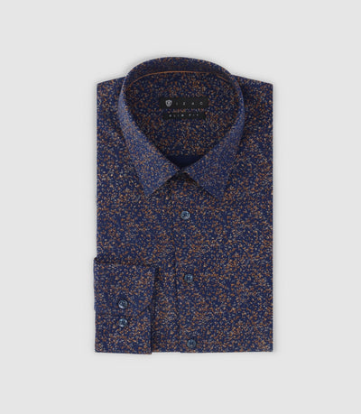 Chemise à imprimé micro motifs marine et camel PENTI - IZAC