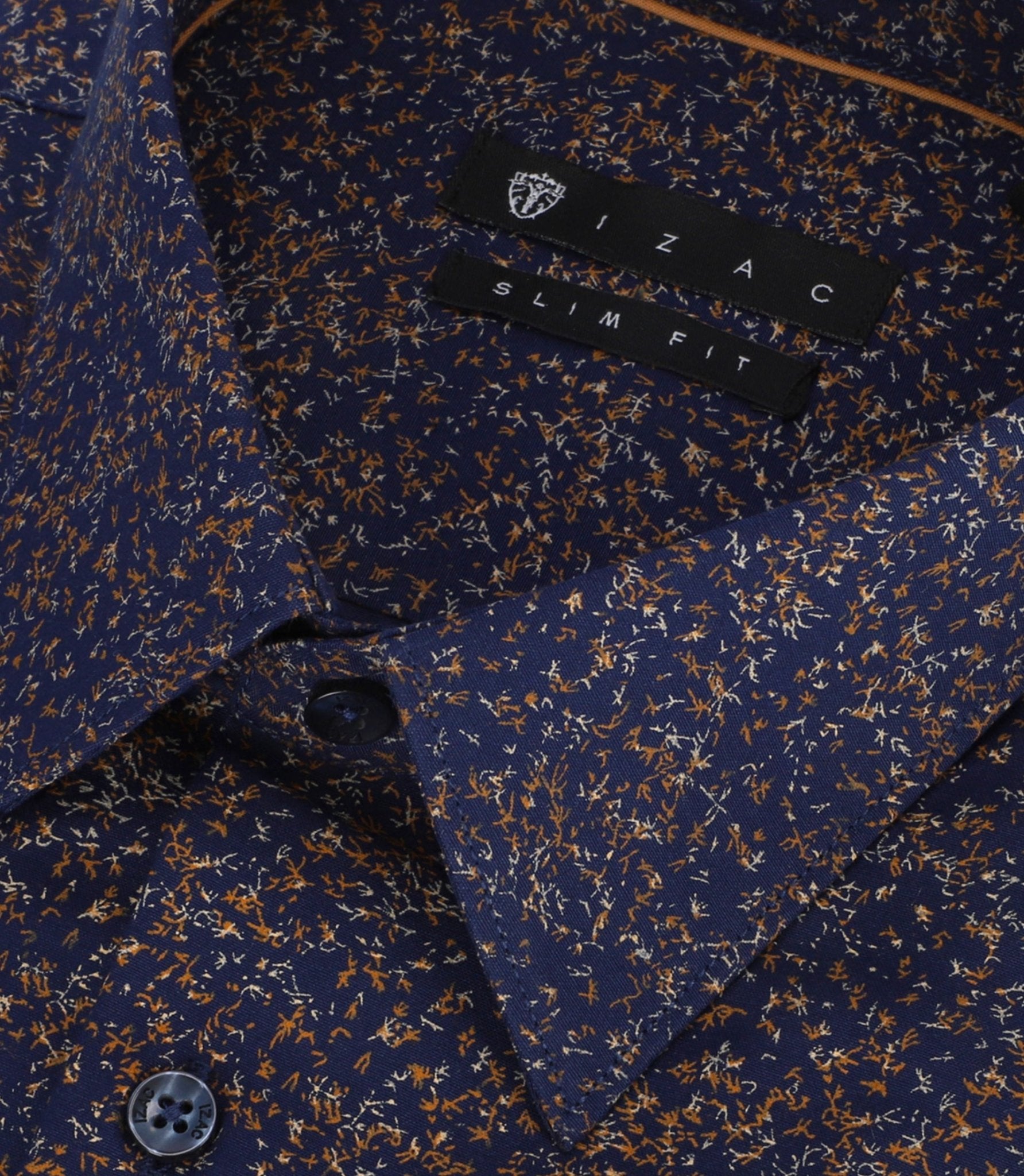 Chemise à imprimé micro motifs marine et camel PENTI - IZAC