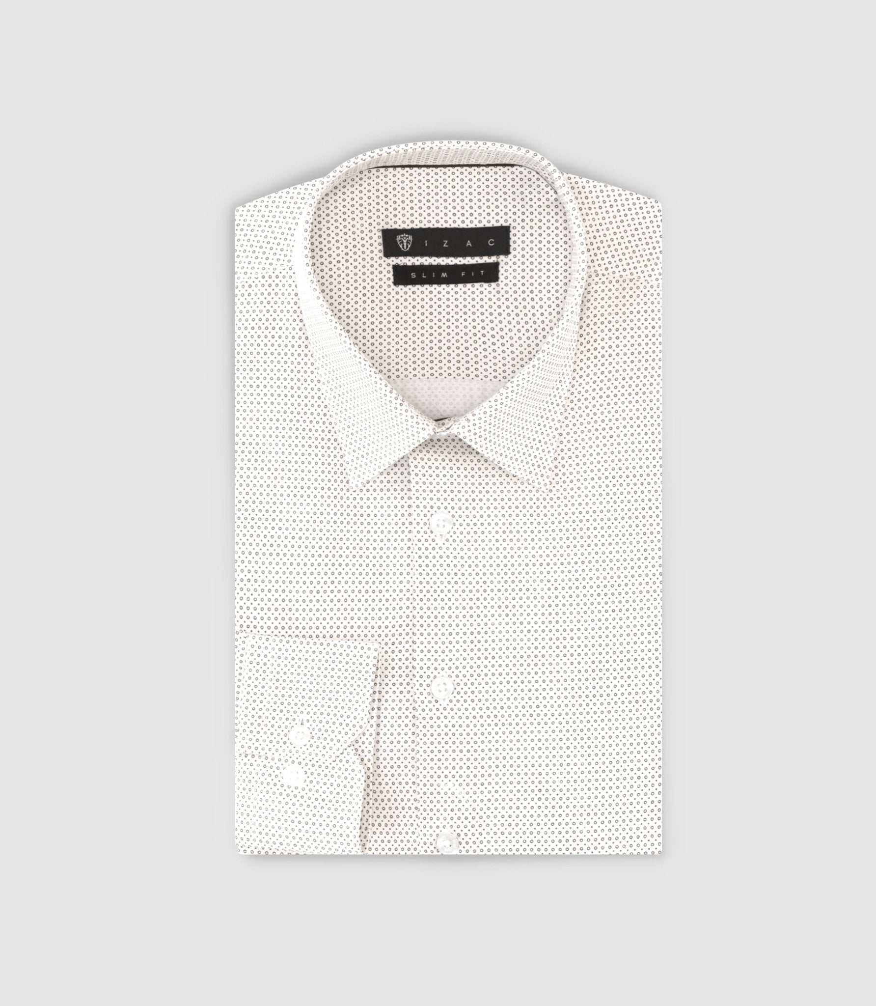 Chemise slim imprimée micro motifs blanc et camel PERLE - IZAC