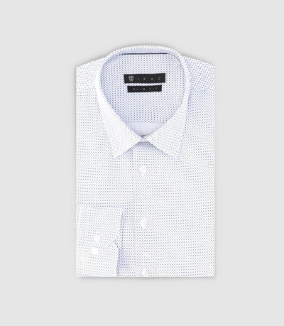 Chemise slim imprimée micro motifs blanc et marine PERLE - IZAC