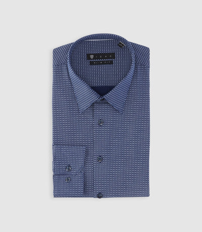 Chemise slim imprimée micro motifs marine et blanc PERLE - IZAC