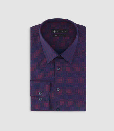 Chemise slim imprimée micro motifs marine et rouge PERLE - IZAC