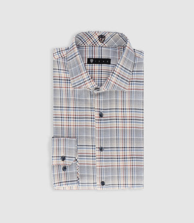 Chemise tissée à carreaux marine et orange PERRIN - IZAC