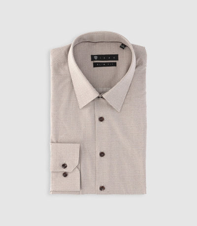 Chemise slim imprimée micro motifs beige et marron PRESTO - IZAC