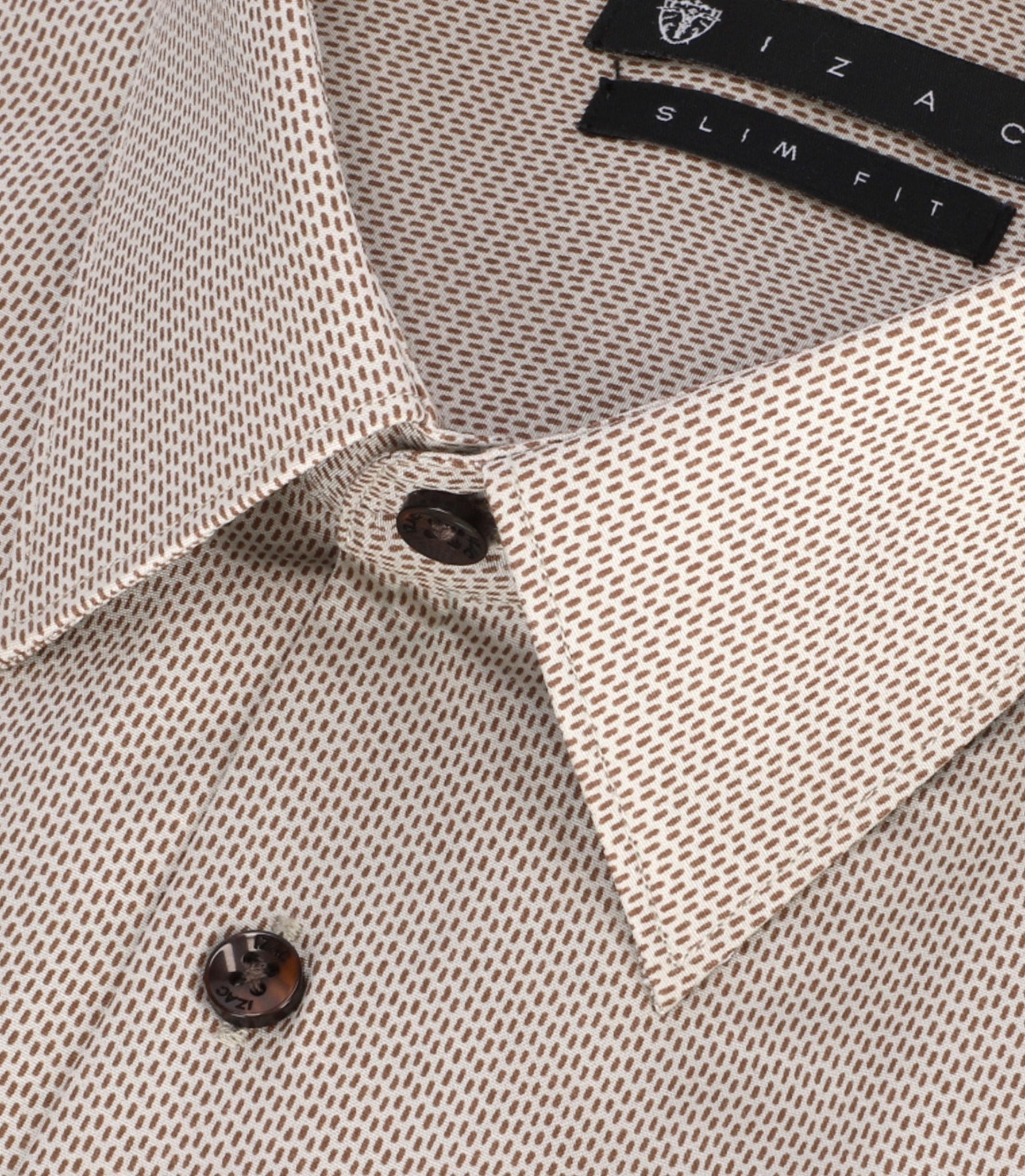 Chemise slim imprimée micro motifs beige et marron PRESTO - IZAC