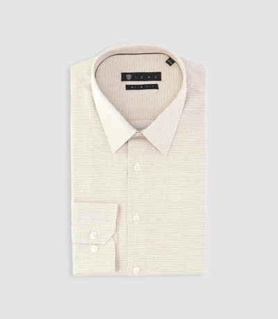 Chemise slim imprimée micro motifs blanche et beige PRESTO - IZAC