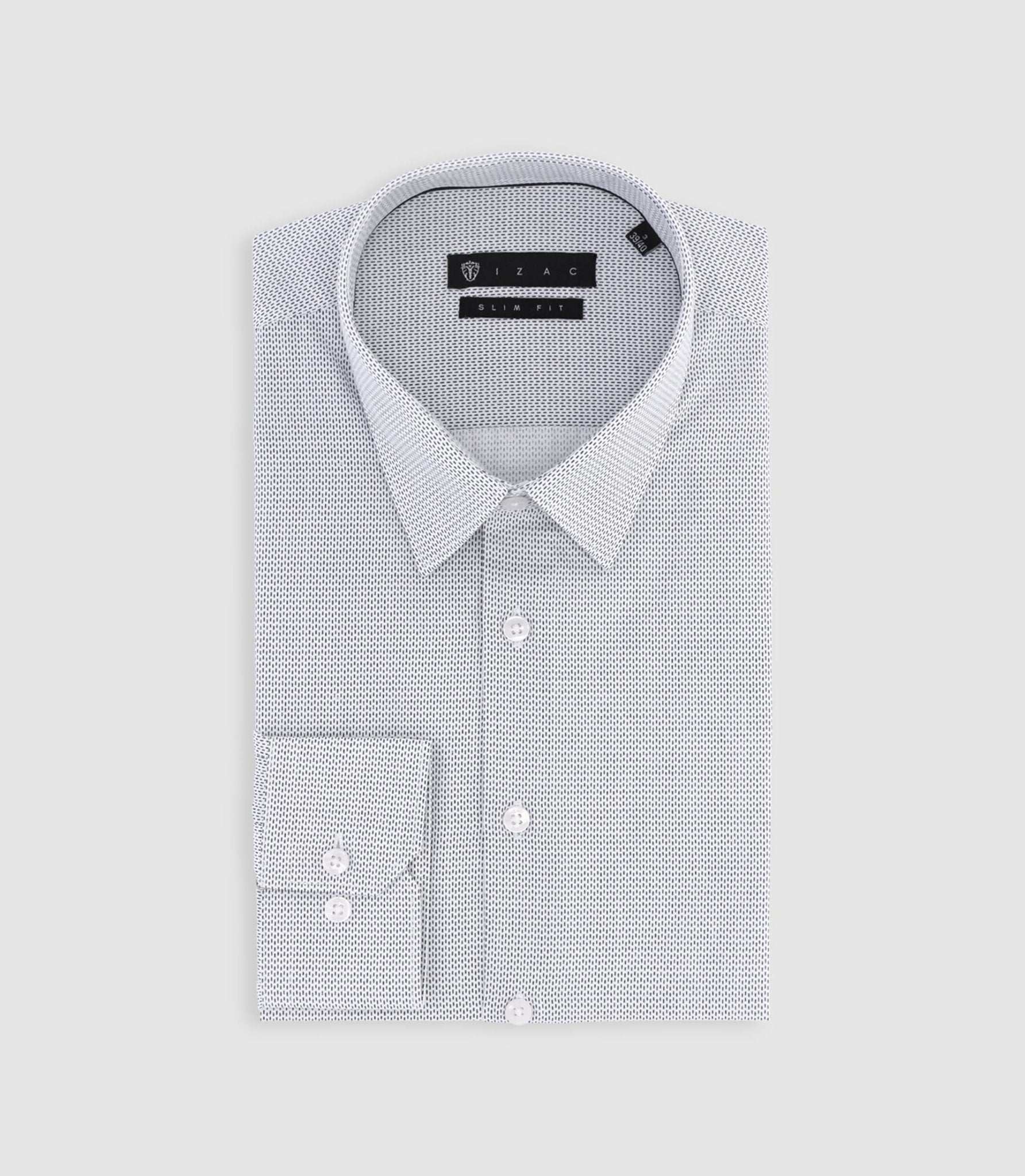 Chemise slim imprimée micro motifs blanche et marine PRESTO - IZAC