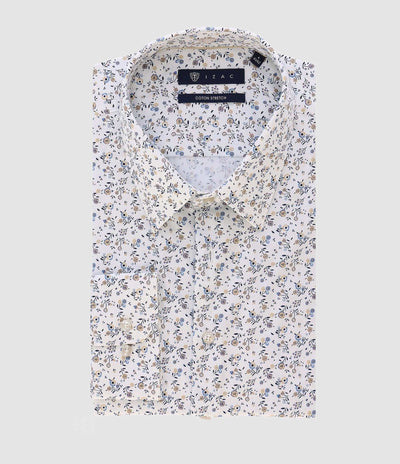 Chemise ville imprimée blanc camel bleu PHILEABT - IZAC