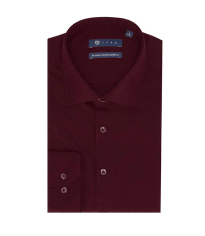 Chemise slim en satin de coton bordeaux SATINSLIM - IZAC