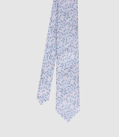 Cravate en soie bleu ciel à motif fleuri UCINIA - IZAC