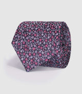 Navy silk tie with floral pattern UCINIA