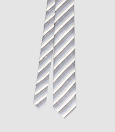 Cravate à rayures en soie grise - IZAC