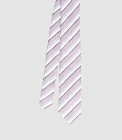 Cravate à rayures en soie parme - IZAC