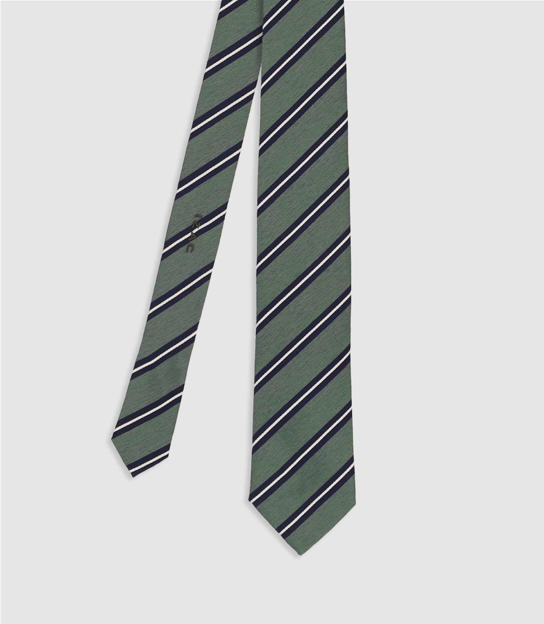 Cravate Fine Enfant En Soie Italienne - Vert Clair à Rayures Grises - Longueur 110 Cm - Neuf Avec étiquettes
