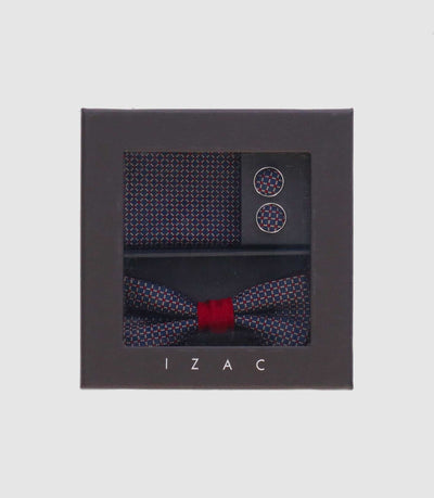 Coffret noeud papillon, pochette, bouton de manchette marine bordeaux TEOBALDE - IZAC