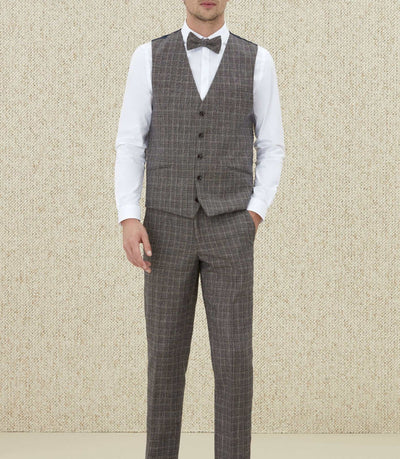 Gilet de costume Prince de Galles beige "Quempreinte" - IZAC