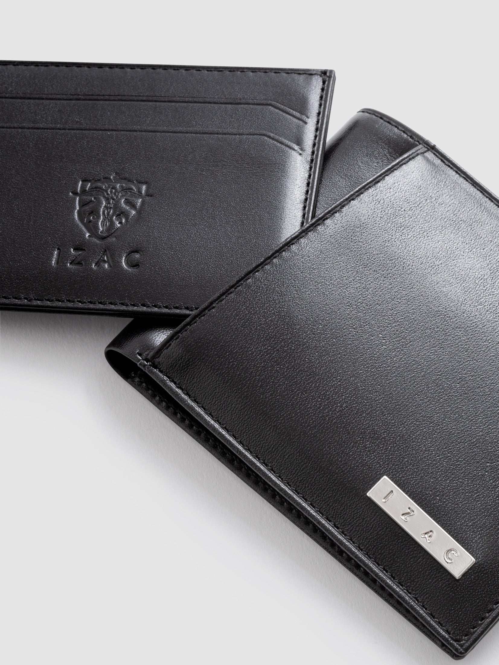 Portefeuille avec porte cartes en cuir noir WHOLE - IZAC