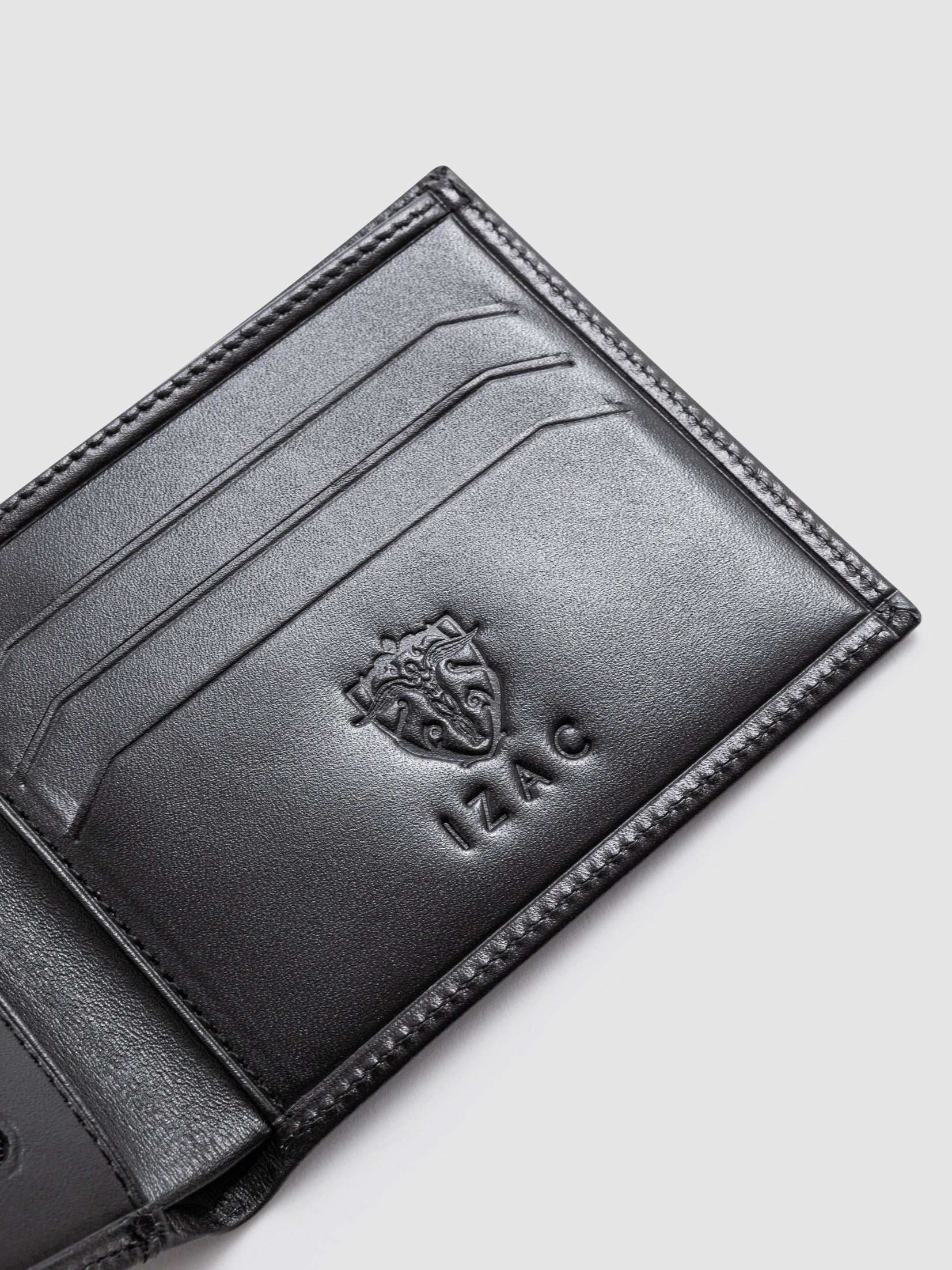 Portefeuille avec porte cartes en cuir noir WHOLE - IZAC