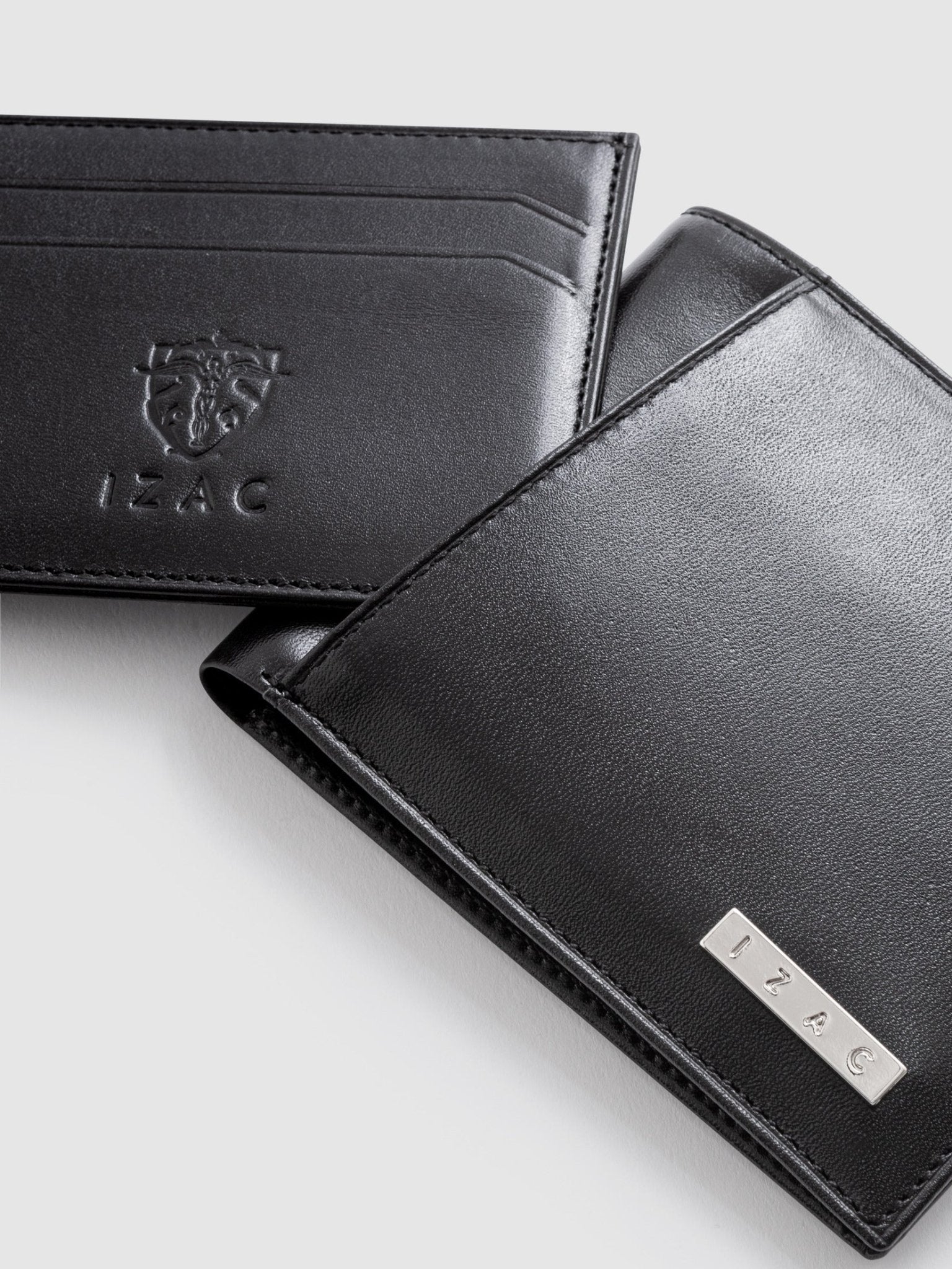 Portefeuille avec porte cartes en cuir noir WHOLE - IZAC