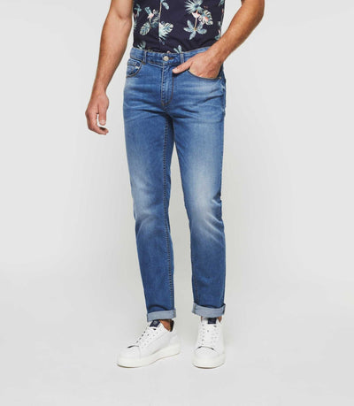 Jean slim délavé en coton recyclé bleu moyen "Toride" - IZAC