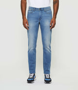 Super slim blue faded fleece jeans "Toupie