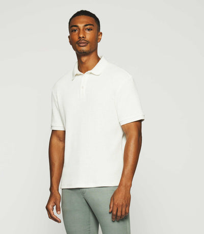 Polo uni en maille fantaisie blanc GEORGE - IZAC