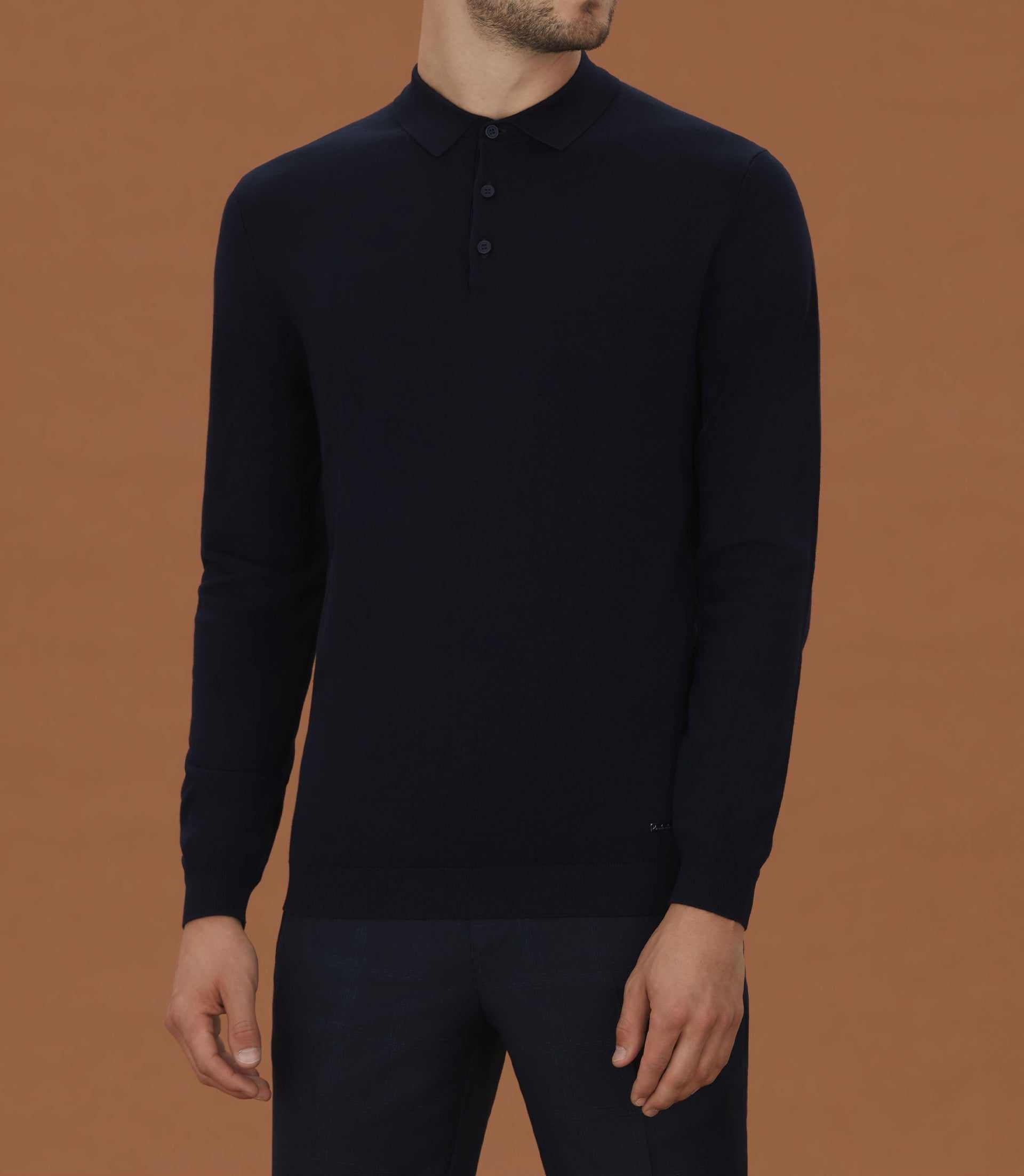 Polo en maille à manches longues marine "Celal" - IZAC