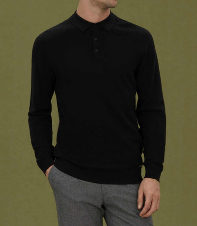 Polo en maille à manches longues noir "Celal" - IZAC